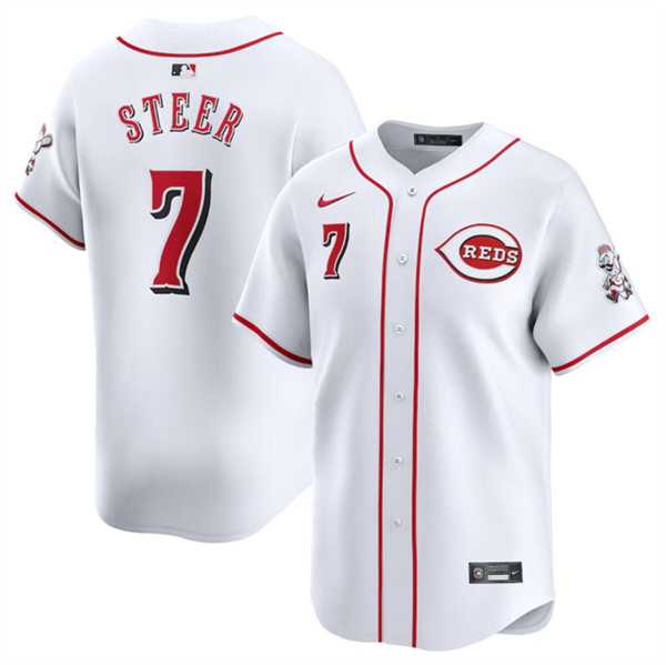 Men%27s Cincinnati Reds #7 Spencer Steer White Home Limited Stitched Baseball Jerseys Dzhi
